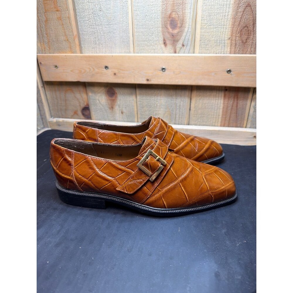 Giorgio Brutini Cognac Crocodile Embossed Leather Monk Strap Dress Shoes 8.5M